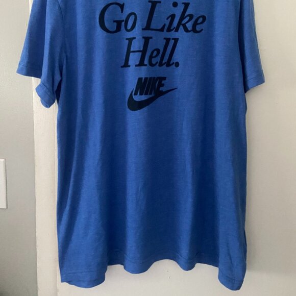 Vintage 90's Nike GO LIKE HELL Velvet Script Logo Men's T-Shirt Size 2XL Blue - Picture 2 of 6